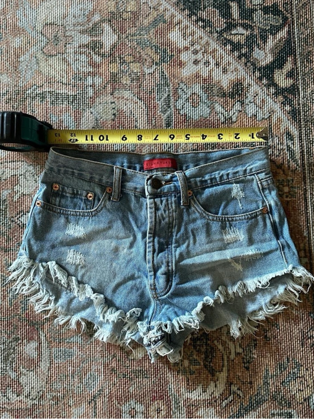 Signature Light Blue Frayed Hem Denim Shorts